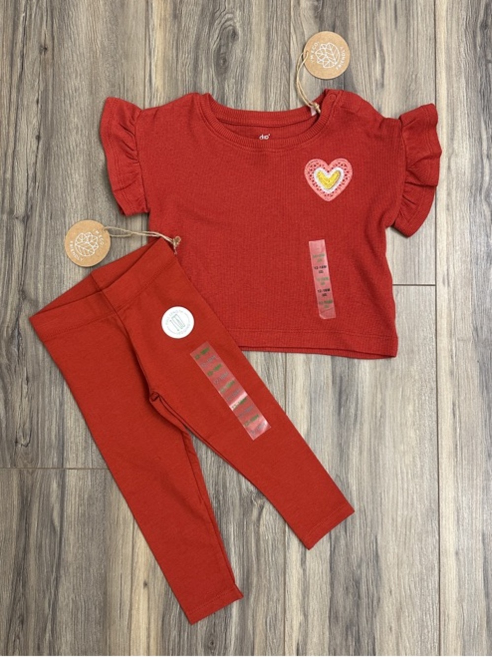 Dip Organic Rust/Brick Red Heart Ruffle Flutter Sleeve Top & Legging Set Outfit